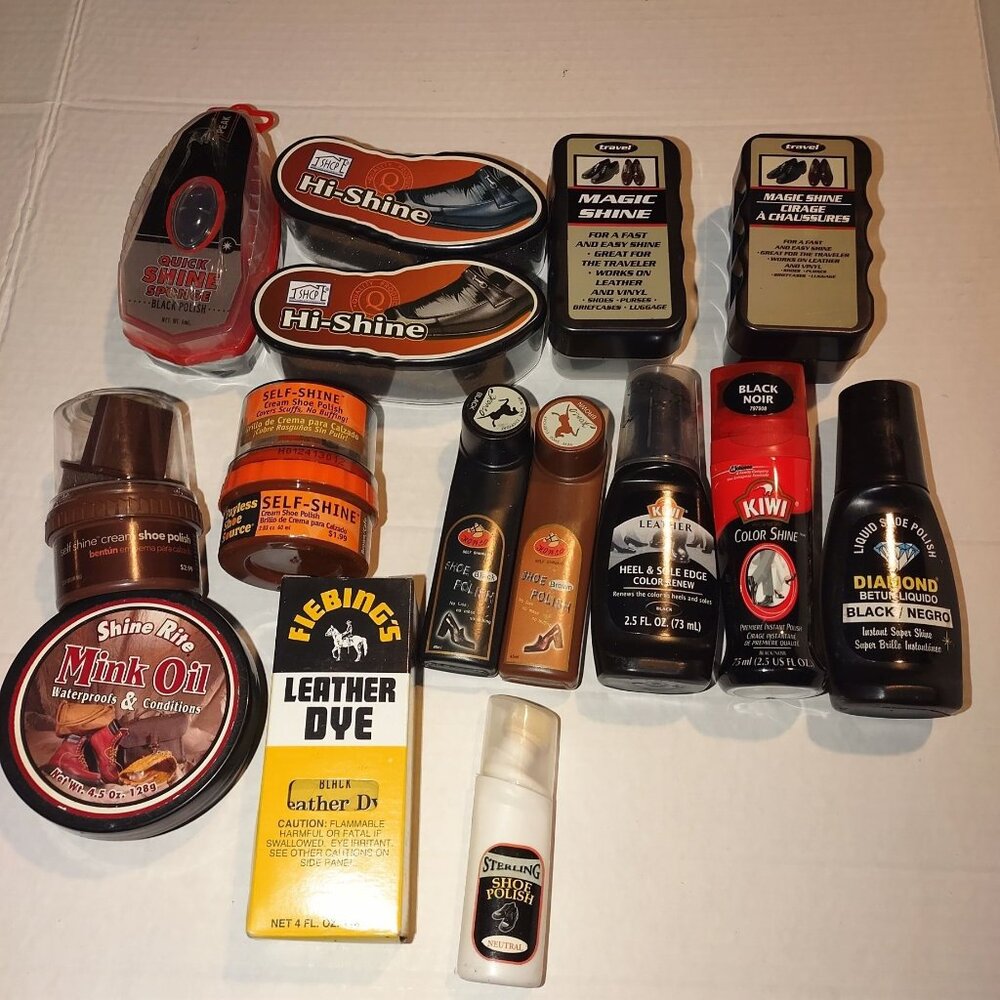 Mixed Lot Of Shoe Care Products: Polishes Dyes Mink Oil & More